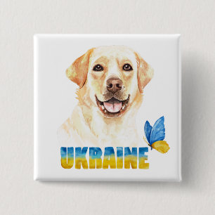 Watercolor Ukraine Yellow Lab and Butterfly 15 Cm Square Badge