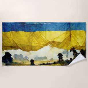 Watercolor Ukrainian Battle Flag Beach Towel