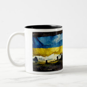 Watercolor Ukrainian Battle Flag Two-Tone Mug, 11  Two-Tone Coffee Mug