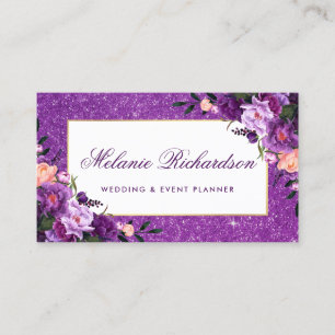 Watercolor Ultra Violet Purple Floral Glitter Business Card