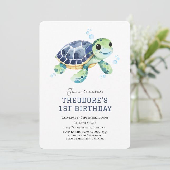 Watercolor Under the sea 1st birthday invitation (Standing Front)