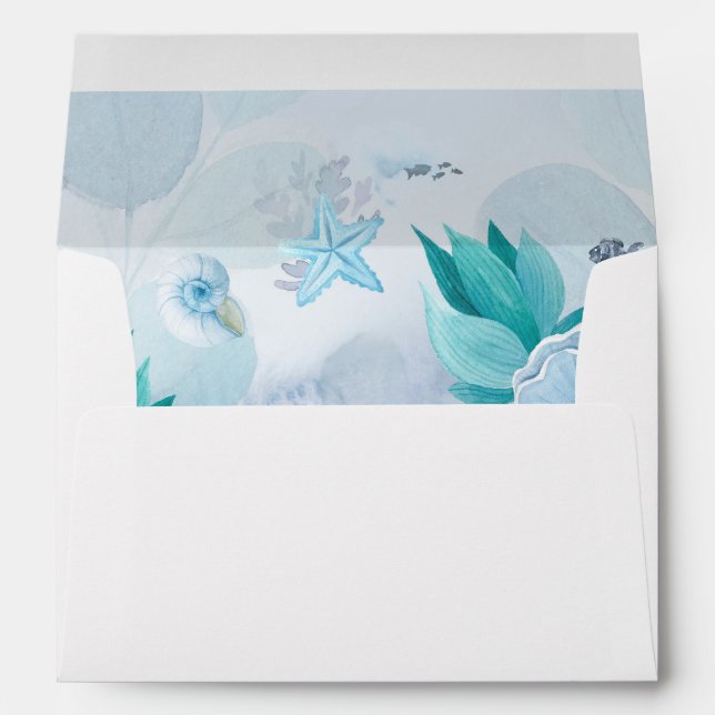 Watercolor Under the Sea Aqua Blue Envelope (Back (Bottom))