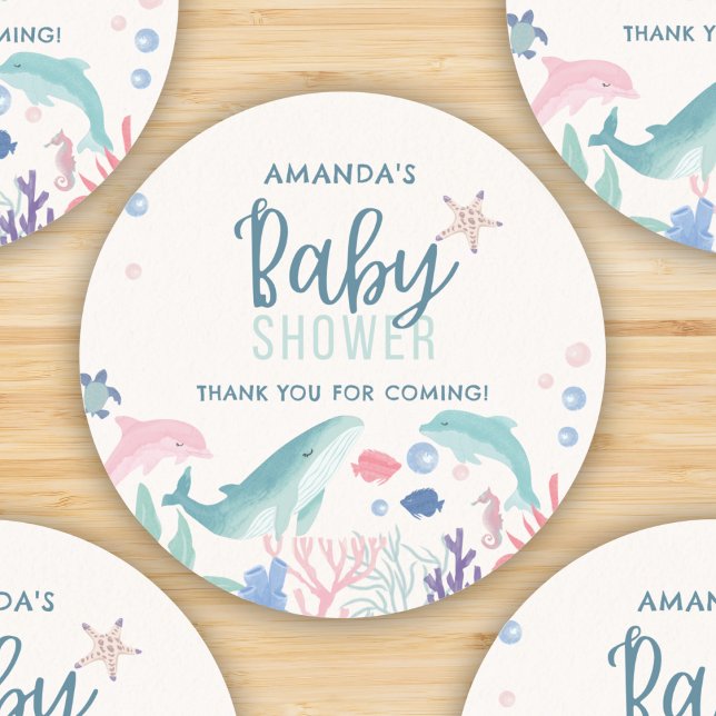  Watercolor Under the Sea Baby Shower Classic Round Sticker (Creator Uploaded)