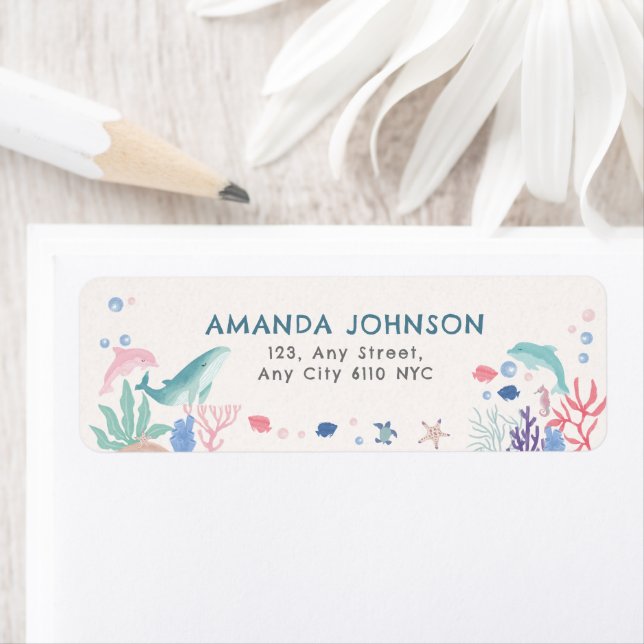 Watercolor Under the Sea Baby Shower Return Address Label (Insitu)