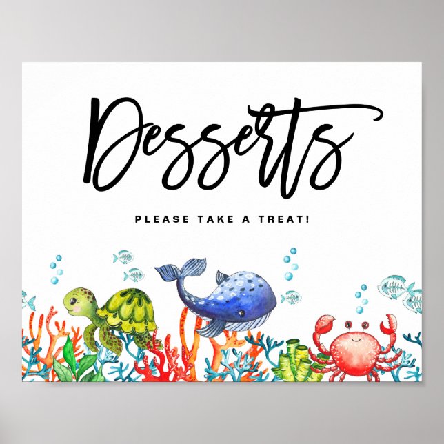 Watercolor Under the Sea Birthday Desserts Poster (Front)