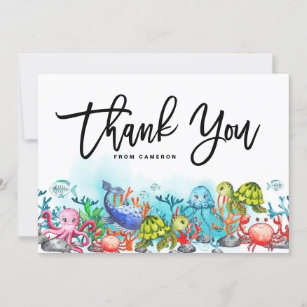 Watercolor Under the Sea Birthday Party Thank You Card
