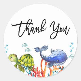 Watercolor Under the Sea Birthday Thank You Classic Round Sticker