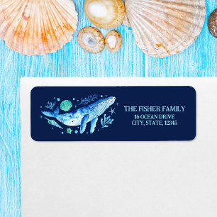 Watercolor Under the Sea Blue Whale Return Address Return Address Label