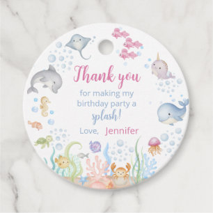Watercolor Under the Sea Girl Birthday Thank You Favour Tags