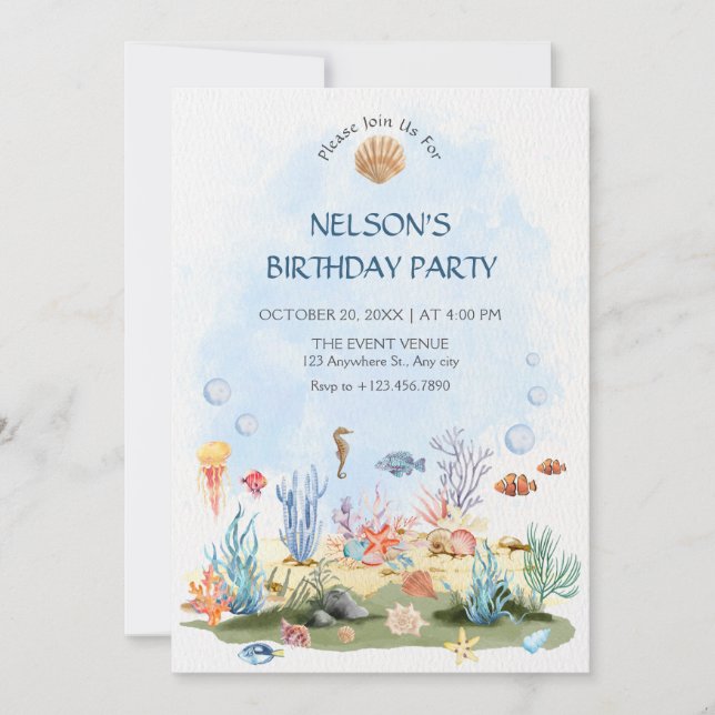 Watercolor under the sea  invitation (Front)