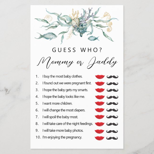 Watercolor Under the Sea Jellyfish Guess Who Game Flyer (Front)