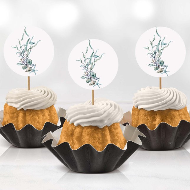 Watercolor Under the Sea Jellyfish Stickers (Stickers being used as cup cake toppers with toothpicks)