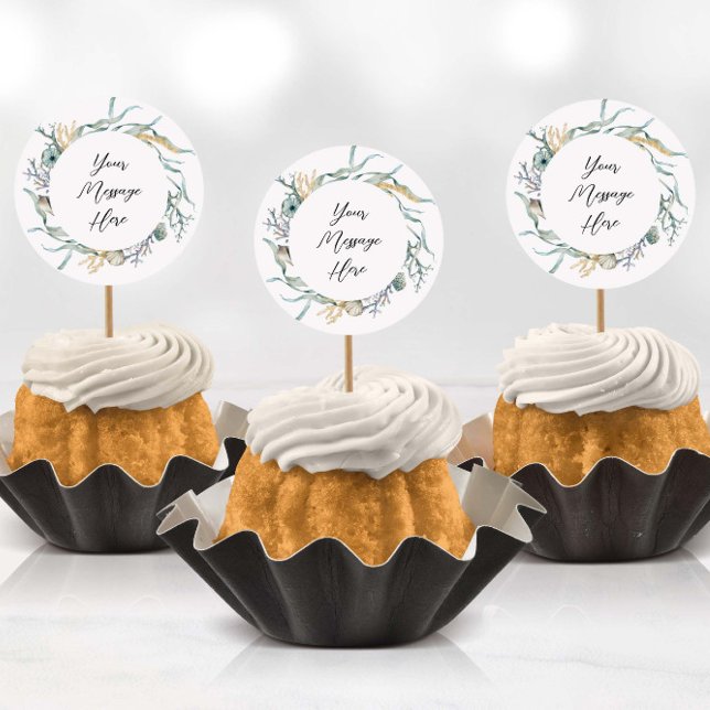 Watercolor Under the Sea Jellyfish Stickers (Stickers being used as cup cake toppers with toothpicks)