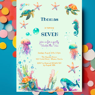 Watercolor Under the Sea kids birthday Invitation