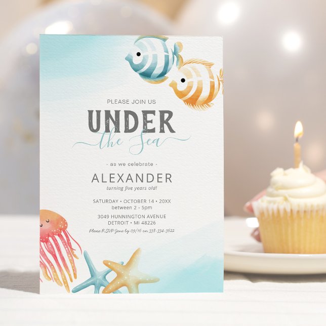 Watercolor Under the Sea Kids Birthday Invitation (Creator Uploaded)