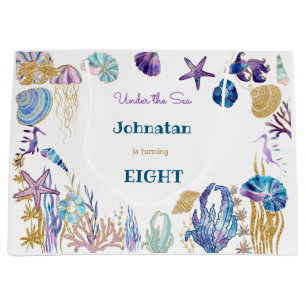 Watercolor Under the Sea kids birthday Large Gift Bag