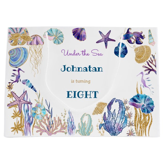 Watercolor Under the Sea kids birthday Large Gift Bag (Front)