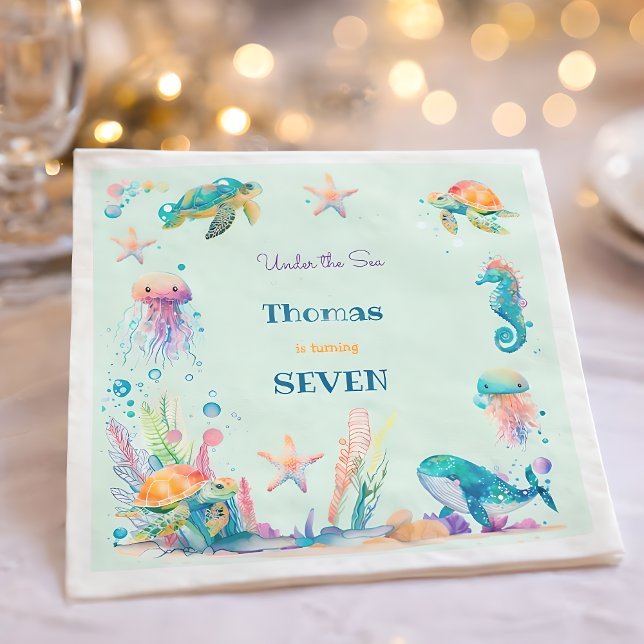 Watercolor Under the Sea kids birthday Napkin (Creator Uploaded)