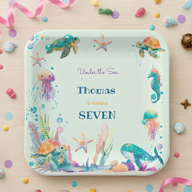 Watercolor Under the Sea kids birthday Paper Plate (Creator Uploaded)