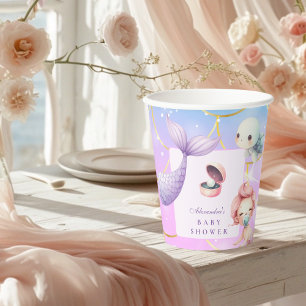 Watercolor Under The Sea Little Pearl Baby Shower Paper Cups