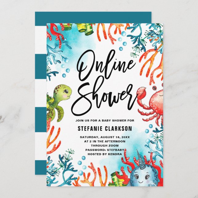 Watercolor Under the Sea Online Baby Shower Invitation (Front/Back)
