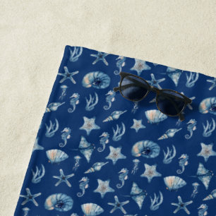 Watercolor Under The Sea Pattern Beach Towel