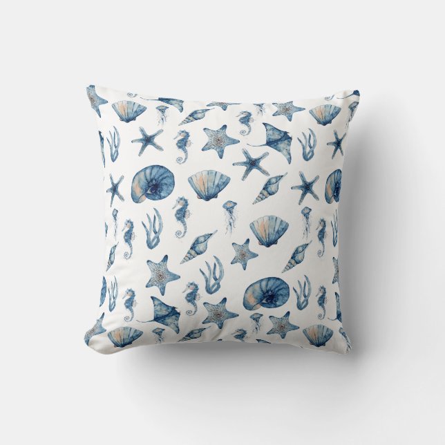 Watercolor Under The Sea Pattern Cushion (Front)