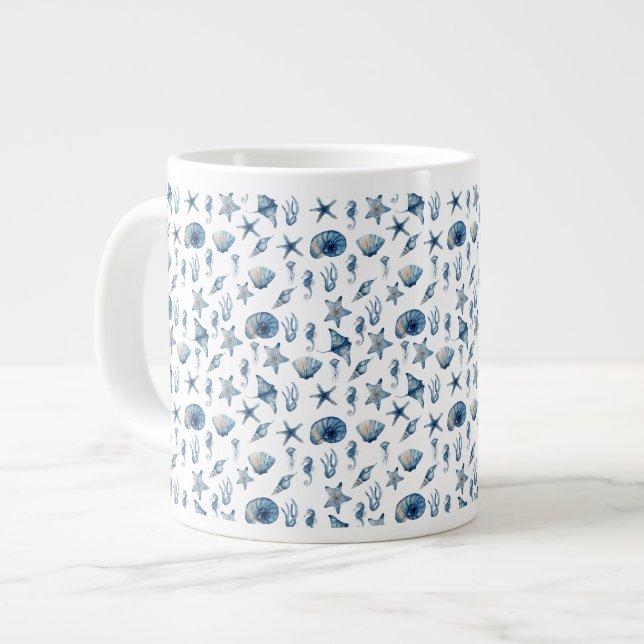 Watercolor Under The Sea Pattern Large Coffee Mug (Front Left)