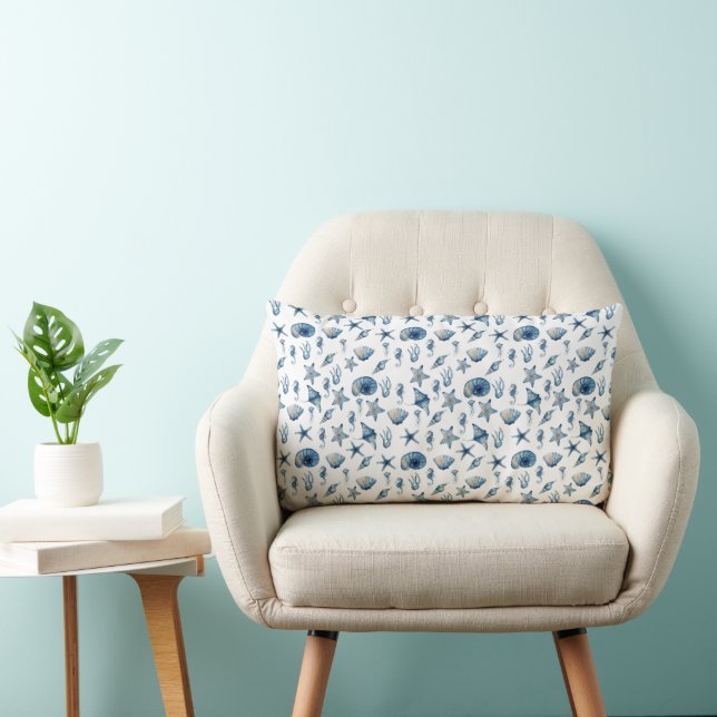 Watercolor Under The Sea Pattern Lumbar Cushion (Chair)