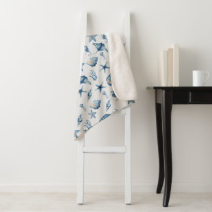 Watercolor Under The Sea Pattern Sherpa Blanket