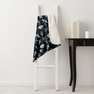 Watercolor Under The Sea Pattern Sherpa Blanket
