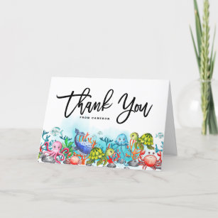 Watercolor Under the Sea Theme Birthday Party Thank You Card