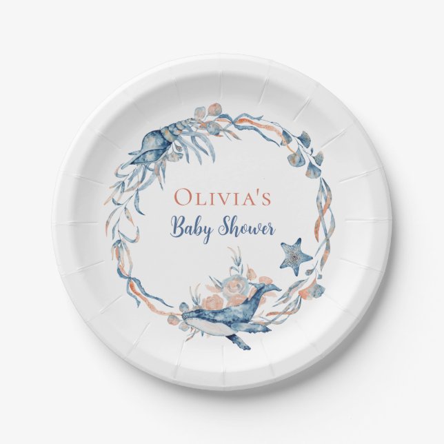 Watercolor Under the Sea Whale Paper Plate (Front)