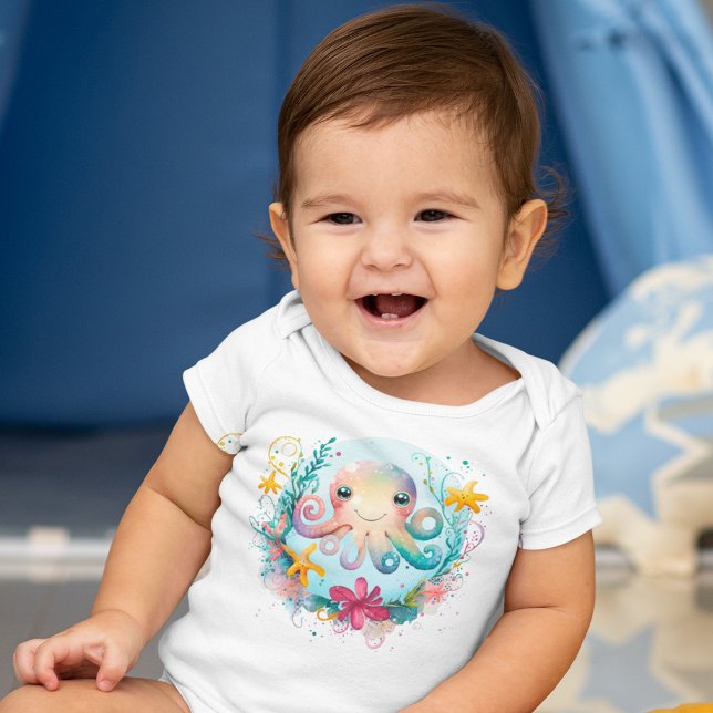 Watercolor Undersea Colourful Octopus  Baby Bodysuit (Watercolor Undersea Colorful Octopus Baby Bodysuit)
