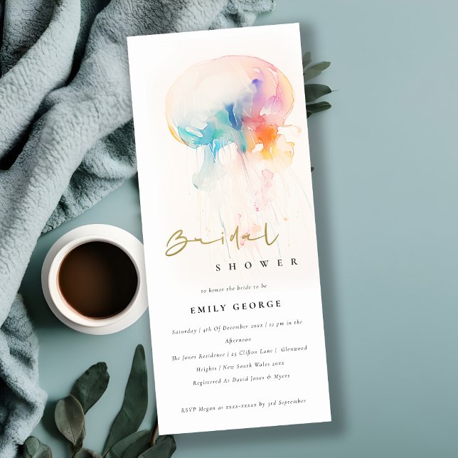 Watercolor Underwater Jellyfish Bridal Shower Invitation (Creator Uploaded)