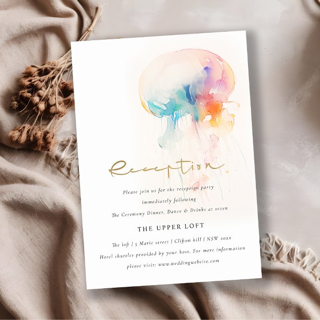 Watercolor Underwater Jellyfish Wedding Reception Enclosure Card (Creator Uploaded)