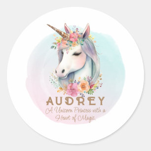Watercolor Unicorn and Floral Wreath Classic Round Sticker