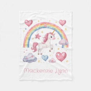 Watercolor Unicorn and Rainbow Custom Name Fleece Blanket