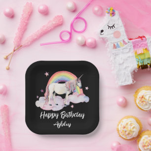Watercolor Unicorn and Rainbow Personalised Paper Plate