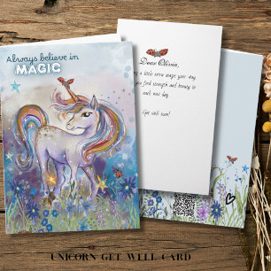 Watercolor Unicorn Believe in Magic Get Well Card