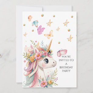 Watercolor unicorn birthday party invitation