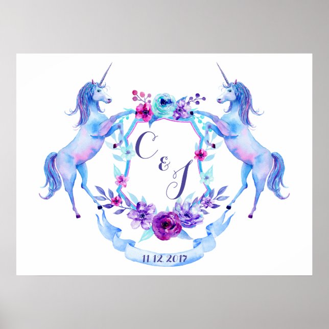 Watercolor Unicorn Crest Poster (Front)