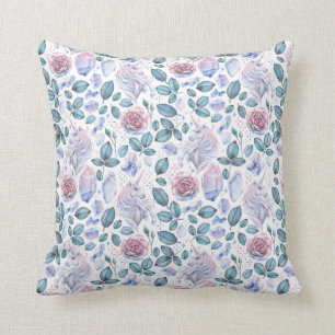 Watercolor Unicorn Crystals & Roses Pattern Cushion