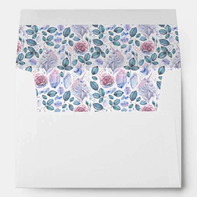 Watercolor Unicorn Crystals & Roses Pattern Envelope (Back (Bottom))