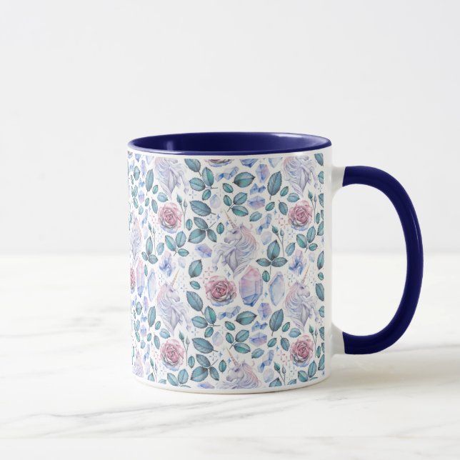 Watercolor Unicorn Crystals & Roses Pattern Mug (Right)