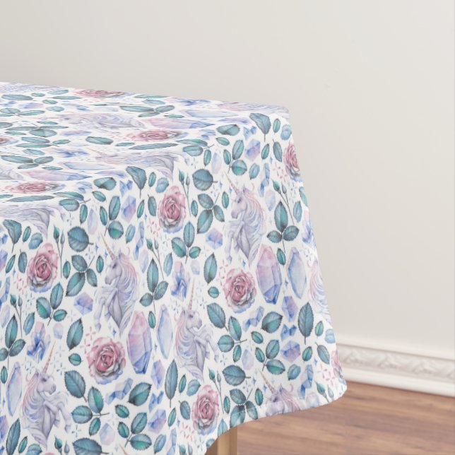 Watercolor Unicorn Crystals & Roses Pattern Tablecloth (In Situ)