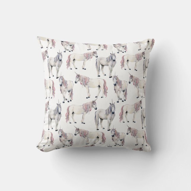 Watercolor Unicorn Fairy Tale Pattern Cushion (Front)