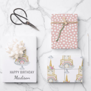 Watercolor Unicorn  First Birthday Girl Invitation Wrapping Paper Sheet