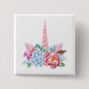Watercolor Unicorn Floral Crown 15 Cm Square Badge