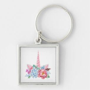 Watercolor Unicorn Floral Crown Key Ring